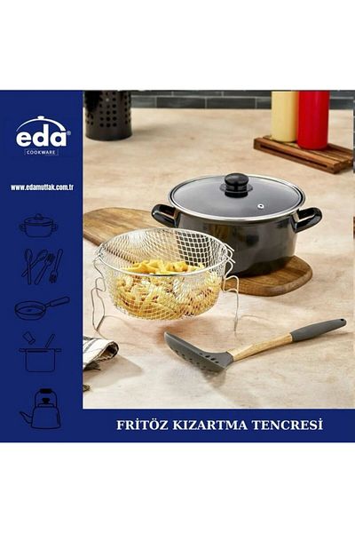Doremcy Eda Enameled Glass Lid Potato Pepper Pumpkin Sausage Eggplant Frying Pot Fryer 22 cm