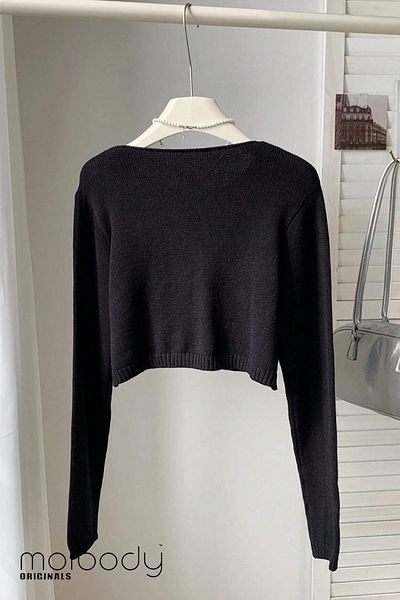 Moibody Women's Crop Cardigan with Bow Detail Casual and Special Combination Black