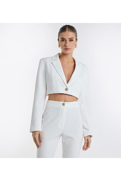 BCBG CROPPED BLAZER WITH BUTTON DETAIL