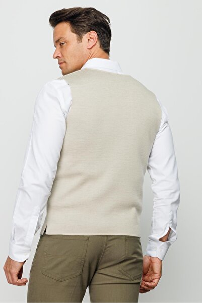 Desen Triko Men's Thin Knitwear - Plain Vest A.Beige
