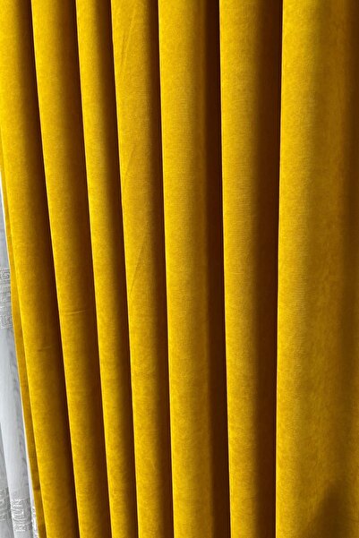 Cortibo Темно-жовта барселонна оксамитова тканина для штор - без підкладки