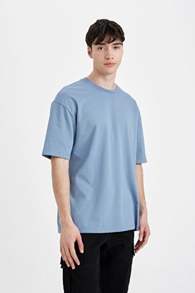 DeFacto Oversize Wide Fit Crew λαιμόκοψη βαρύ ύφασμα κοντό μανίκι Basic μασίφ μπλουζάκι X3926az24au