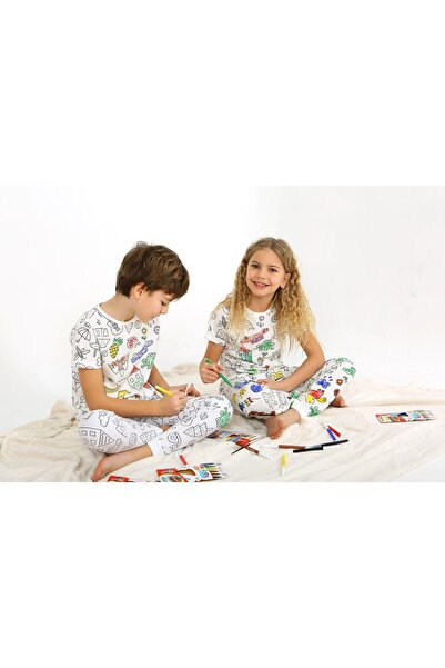 vitmo طقم بيجامة أطفال قابلة للصباغة 100% قطن + قلم نباتي خاص (لا يترك بقعًا ...
