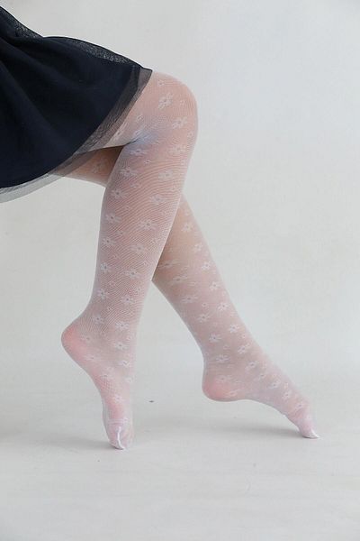 Daymod Sena White Floral Patterned Thin Pantyhose