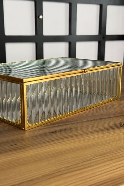 rubihome 24 cm Gold Detailed Glass Luxury Large Size Jewelry and Jewelry Box - 1 Piece
