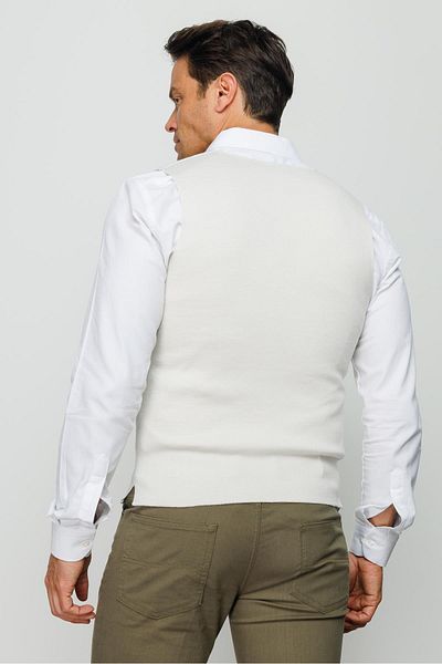 Desen Triko Men's Fine Knitwear Plain Vest Bone
