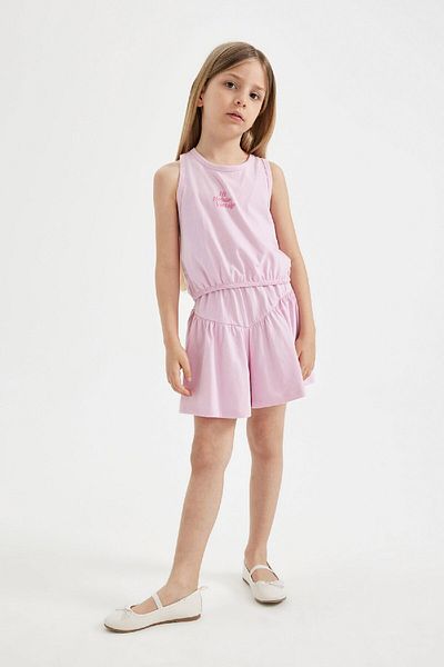 DeFacto Girl's 2-Piece Set Crew Neck Printed Athlete Shorts C5368A824Sm