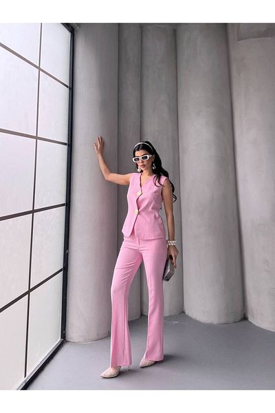 ZF BUTİK Set de pantaloni cu vestă cu nasturi aurii pentru femei
