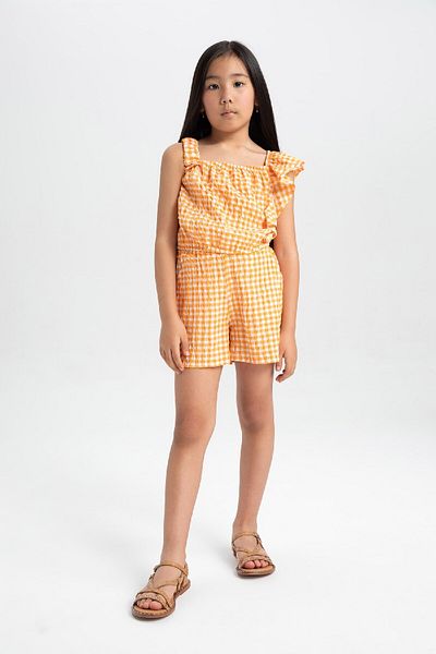 DeFacto Crinkle Checked Blouse and Shorts Set for Girls - C5349A824Hs