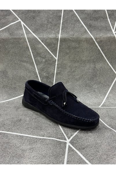 NYZ Navy Blue Genuine Suede Leather Loafer Shoes
