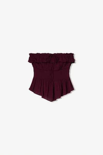 Bershka Textured bandeau top with ruffle