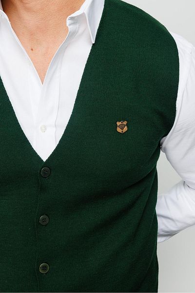 Desen Triko Men's Fine Knitwear Plain Vest Green