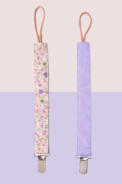 MyVera Lilac Spring Flower Mink - Set of 2 Pacifier Chains 100% Cotton Fabric