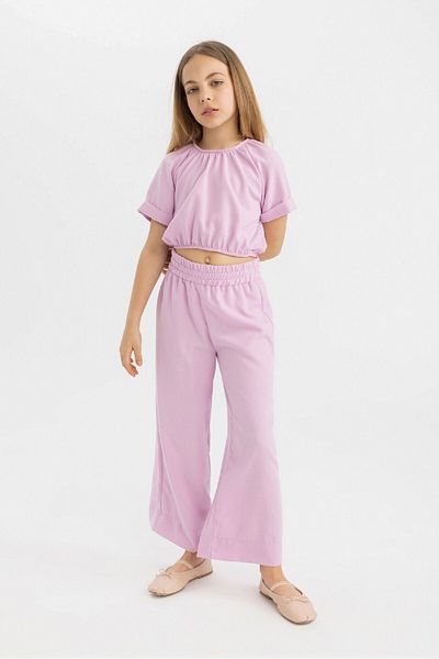 DeFacto Girl's 2-Piece Set Linen Short Sleeve Blouse Trousers C5392A824Hs