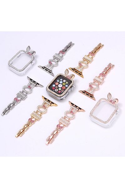 UnDePlus حافظة صلبة من البولي كربونات لساعة Apple Watch 10 Series مقاس 42 ملم مع واقي شاشة ثلاثي الأبعاد من حجر الراين