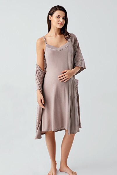 Artış Strappy Flexible Viscous Maternity Dressing Gown Nightgown Set