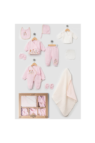 Modonoff Girl 0-3 Months Flower Embroidered Muslin Set of 10