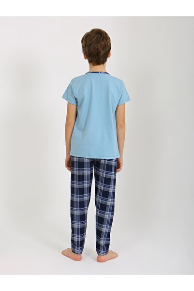 vitmo Erkek Çocuk Kısa Kollu Düğme Detaylı %100 Pamuklu Pijama Takımı