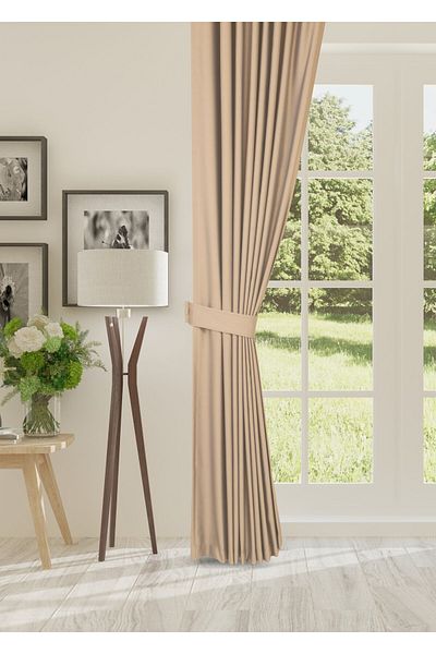 cheap's home Blackout Lightproof Background Curtain High Quality Blackout Sunshade with Extrafoam Without Pleats (Bej)