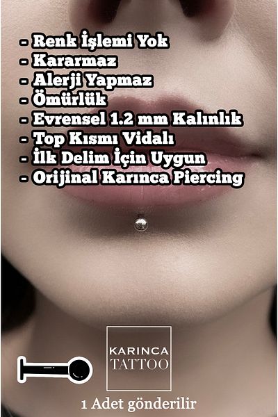 Karınca Piercing Lip Piercing - 100% Surgical Steel Labret Snake Bites Medusa Monroe