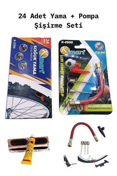 intoku Ball Inflator Needle 4Pcs + 24Pcs Bicycle Patch Set