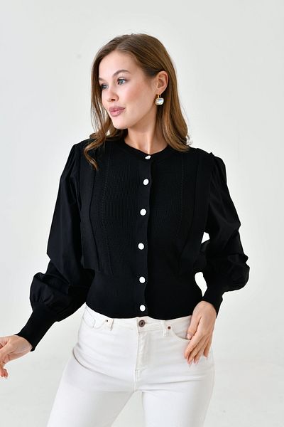 ubmbutik Cardigan de damă - mâneci din popelin cu nasturi