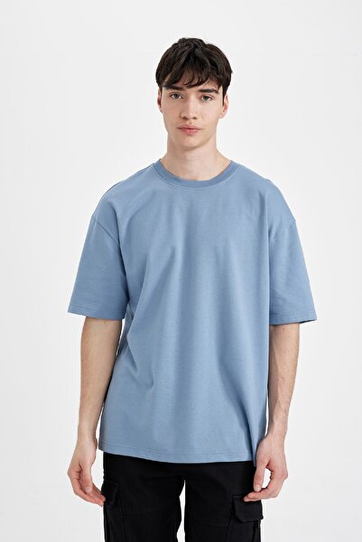 DeFacto Oversize Wide Fit Crew λαιμόκοψη βαρύ ύφασμα κοντό μανίκι Basic μασίφ μπλουζάκι X3926az24au