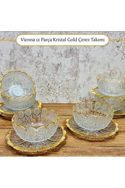 ALMARANDİ Vienna 12 Parça Kristal Gold Çerez Takımı Çeyizlik Hediyelik Sunuml...