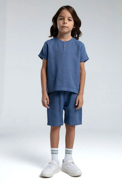 Rolypoly Boy's Muslin Shorts Suit 2-8 Years Indigo