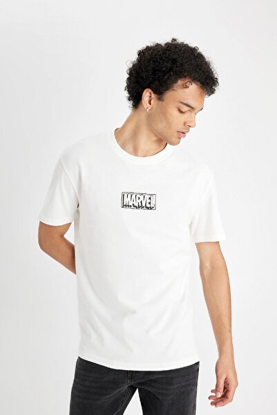 DeFacto %100 Pamuk Marvel Logo Only Regular Fit Bisiklet Yaka Baskılı Kısa Kollu Tişört C6516ax24au