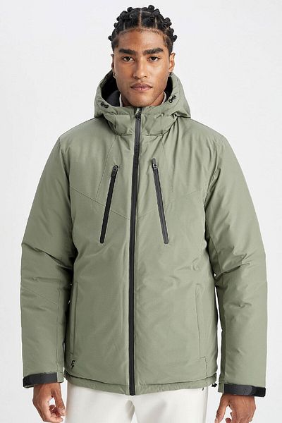 DeFacto Slim Fit Hooded Parka με Θερμόμετρο - Αδιάβροχο και Αντιανεμικό