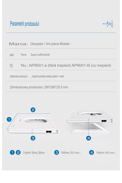 Tronsmart Stand pentru laptop Tronsmart AP9001-B ergonomic si portabil care asigura o ventilare