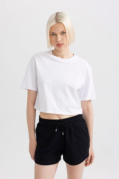 DeFacto Boxy Fit Basic Solid Kurzarm-T-Shirt aus gekämmter Baumwolle mit Rundhalsausschnitt C7459ax24sm