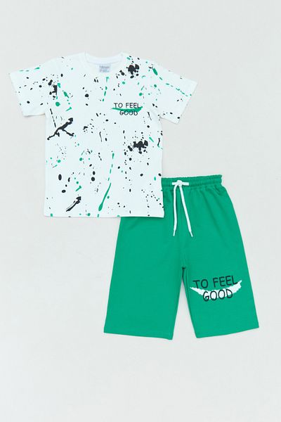 Fulla Moda To Feel Good Text Printed 2-Piece Boy's Shorts Suit