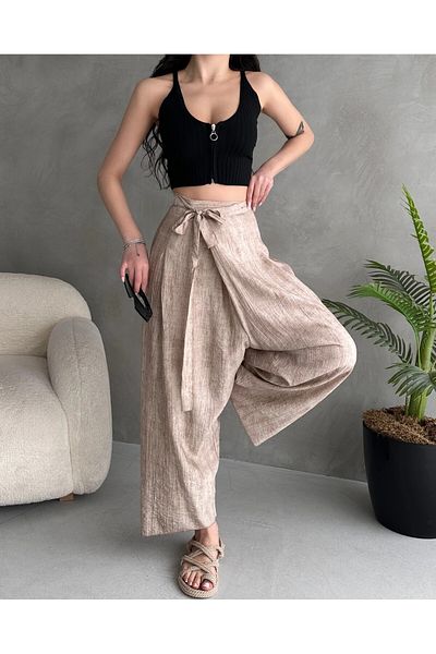 NovaRopa Wrap Cut Loose Linen Trousers - Df00004