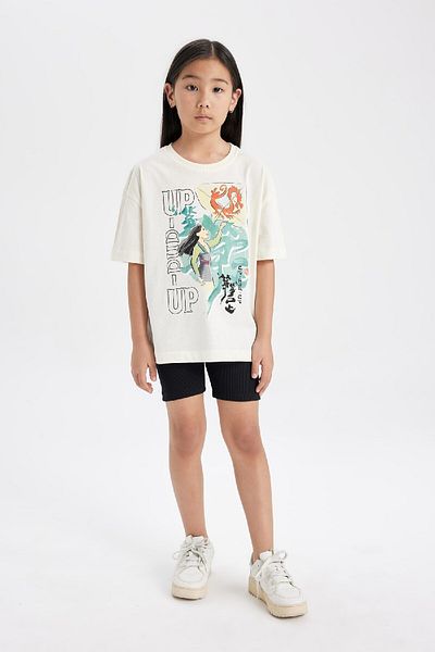 DeFacto Disney Mulan Girls' T-Shirt - Oversize, Crew Neck, Short Sleeve C5947A824Hs
