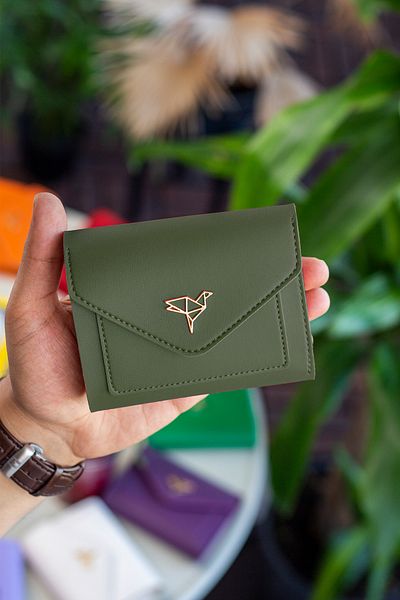 Garbalia Vegan Leather Mini Khaki Green Women's Wallet with Coin Compartment and Plenty of Card Holders