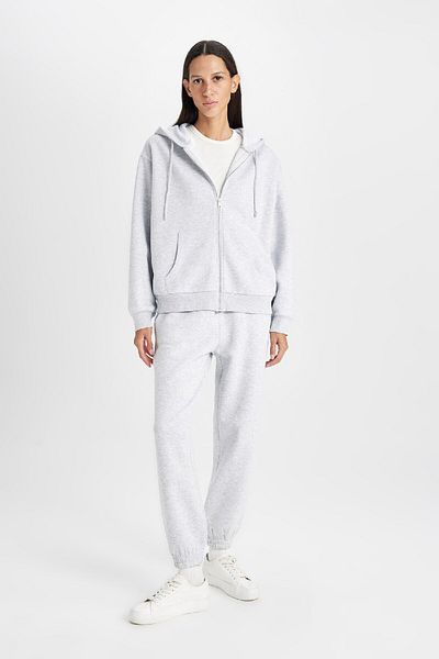 DeFacto Relax Fit Hooded Pocket Basic Plain Zipper Sweatshirt C1809Ax24Wn