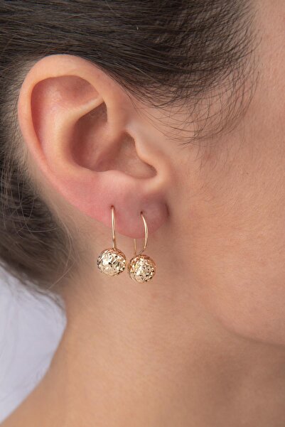 Fiyonk Kuyumculuk 14 Ayar Altın Kristal Midi Top Küpe