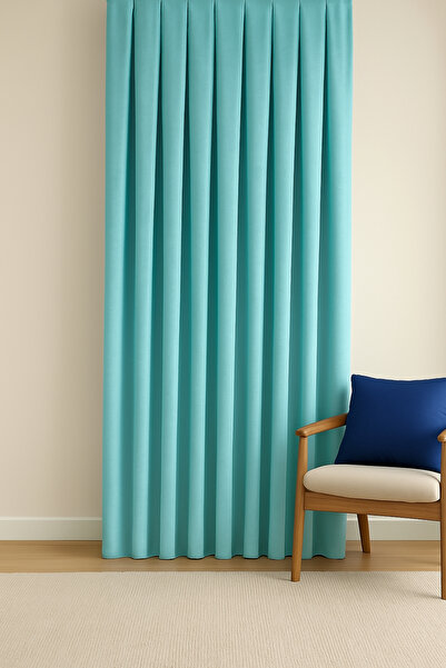 Cortibo Perdeaua de fundal cu textura de catifea Barcelona turcoaz (fără pliuri)
