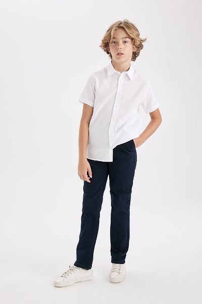 DeFacto Boy's Straight Leg Elastic Waist Pocket Navy Blue Gabardine School Pants 25K 801005746