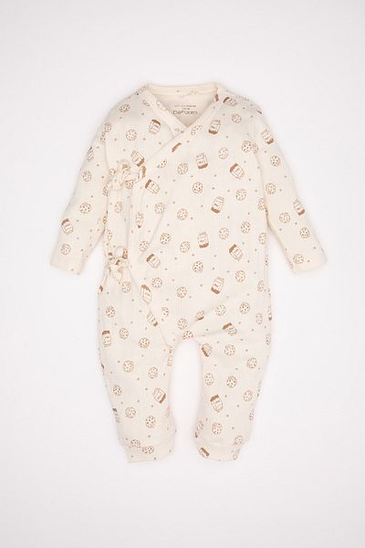 DeFacto Baby-Overall für Neugeborene, weiß, gebunden, gemustert, langärmlig, C4731a524au