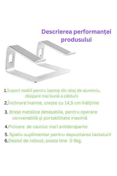 SMARTO Stand laptop Smarto C8D, fabricat din aluminiu, portabil ergonomic, compatibil cu laptopuri