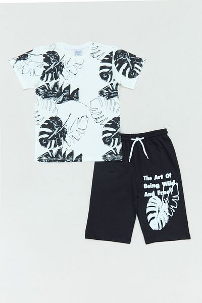 Fulla Moda Leaf Printed 2 Piece Boy's Shorts Suit