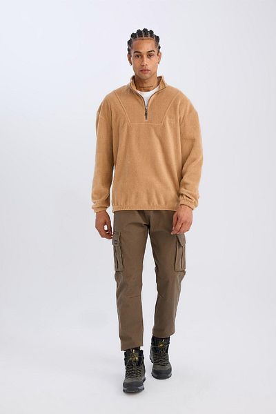 DeFacto Άνετο φλις φούτερ με στάμπα με γιακά - Comfort Regular Fit C7793AX24AU