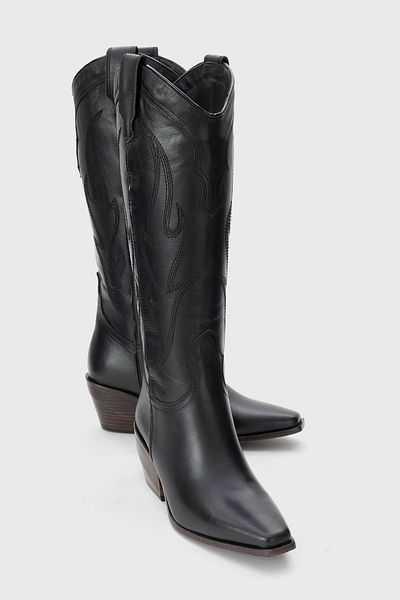 LuviShoes Γυναικείες μπότες Western PİETRO Black Skin Γνήσιο δέρμα