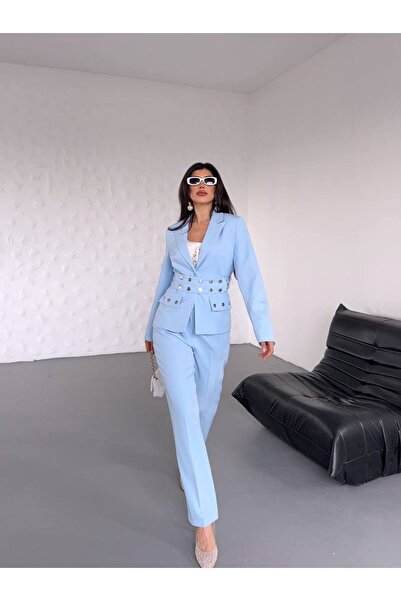 ZF BUTİK Γυναικείο παντελόνι με κουμπωτά κουμπωτά κοστούμι