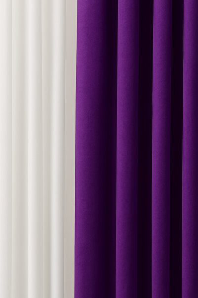 Cortibo Barcelona Velvet Textured Background Curtain Purple (No Pleats)