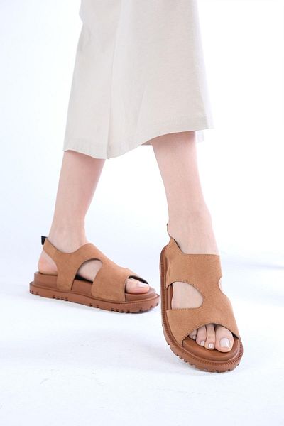 Mio Gusto Reina Tan Color Asymmetrical Cut Women's Sandals