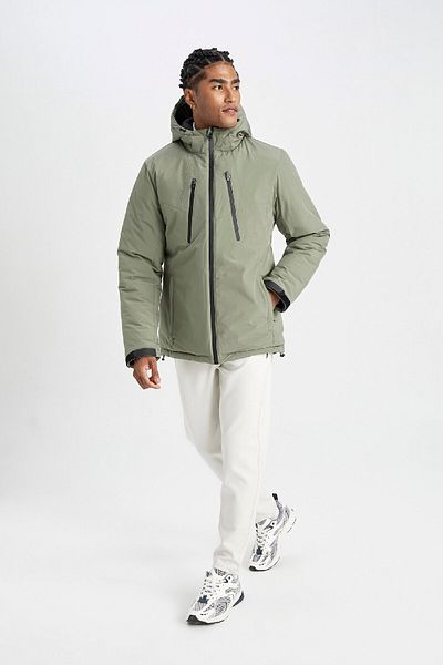 DeFacto Slim Fit Hooded Parka με Θερμόμετρο - Αδιάβροχο και Αντιανεμικό